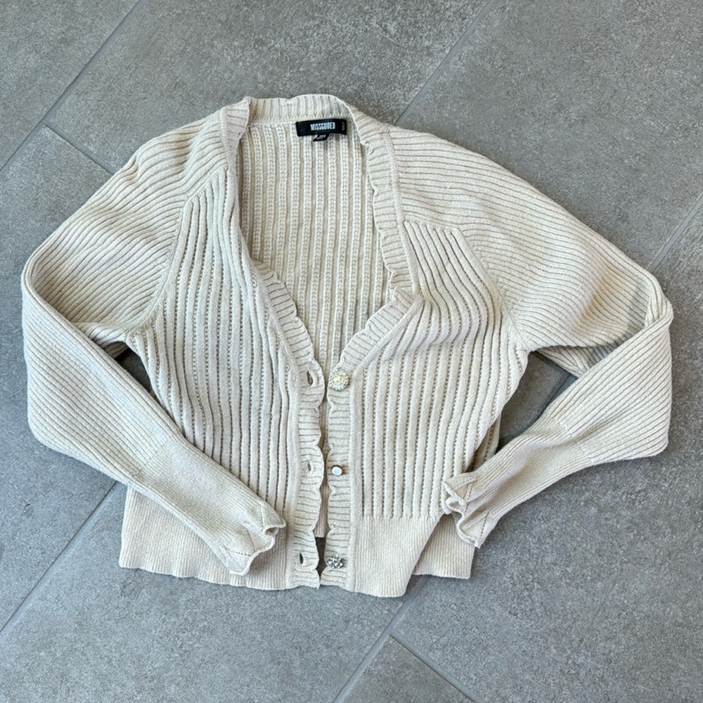 Misguided, beige cardigan with button details US size 2